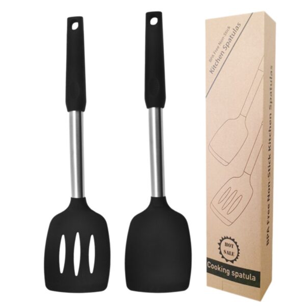 Stainless Steel Silicone Frying Spatula 2-Piece Set - Image 3