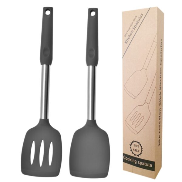 Stainless Steel Silicone Frying Spatula 2-Piece Set - Image 4