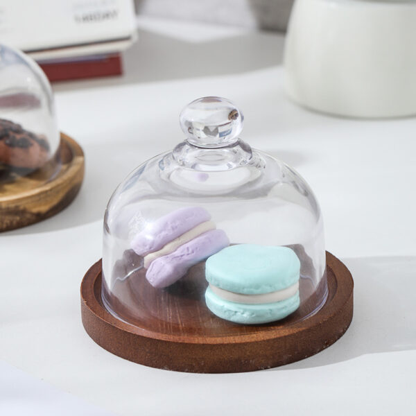 Wooden Cake stand with glass lid dessert plate - Image 4