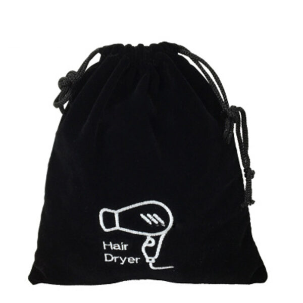 Hotel flannel hair dryer bag with drawstring storage