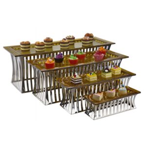 KJ013 stainless steel buffet stand Gold stainless steel dessert display rack
