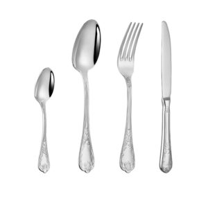 Embossed 304 stainless steel cutlery set with spoon fork knife and teaspoon for hospitality tableware supply