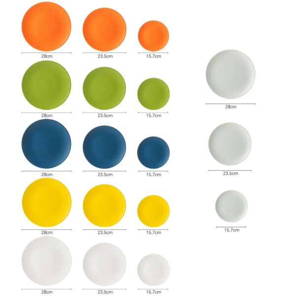 colorful-ceramic-plates-6-colors Matte colorful ceramic dinner plate available in 3 sizes for restaurant hotel and catering tableware supply