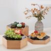 Hexagonal Beech Wood Mirror Top Buffet Display Riser for Hotels and Catering