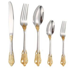Palace style stainless steel cutlery set with gold and silver