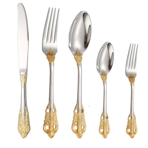 Palace style stainless steel cutlery set with gold and silver