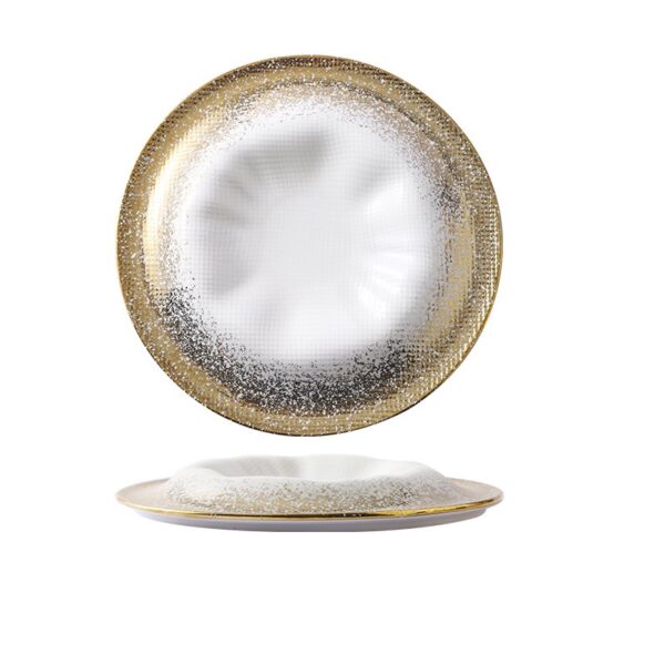 KJ023 gold ceramic plate Gold electroplated ceramic plate with embossed texture