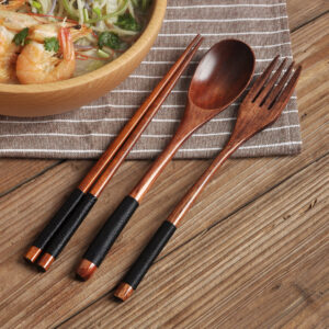 japanese-wooden-spoon-fork-chopsticks-set-nanmu