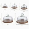 Multi size wood glass cloche cake stand dimensions specifications