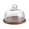 KJ038 Acacia wood glass dome cake stand
