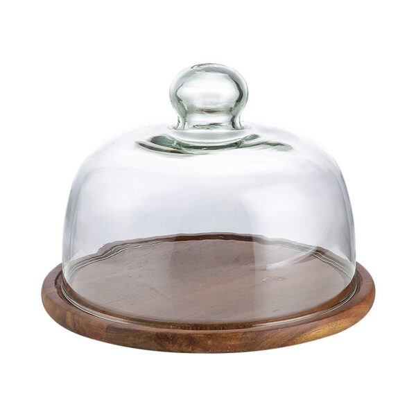 KJ038 Acacia wood glass dome cake stand