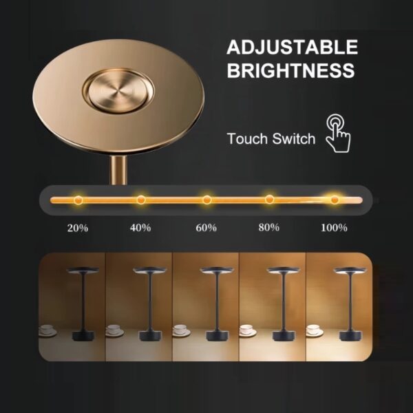 LED touch dimmable rechargeable table lamp with 3 color change and stepless brightness control