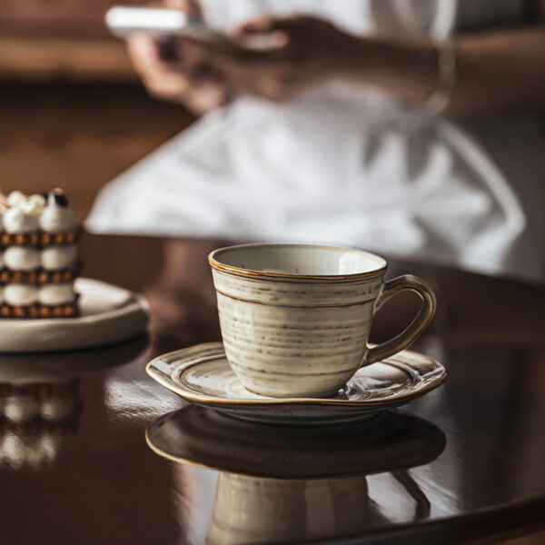 Retro Grey Coffee Cup & Saucer Set