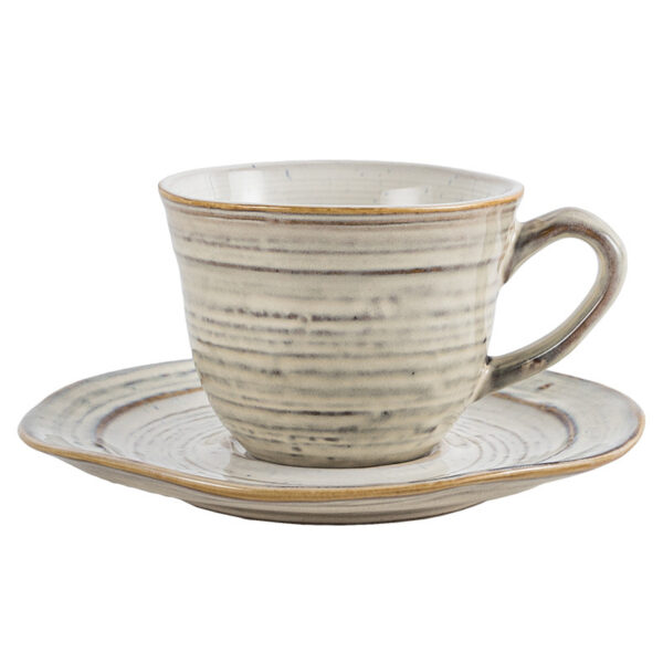 Retro Grey Coffee Cup & Saucer Set