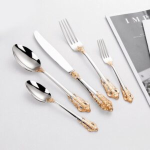 Palace style stainless steel cutlery set with gold and silver finish for hospitality table settings