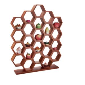 Large wooden honeycomb dessert display shelf with multi grid design for hotel buffet banquet and catering events