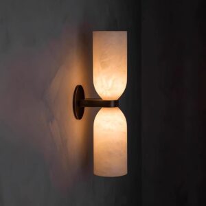 Modern marble copper wall sconce with warm 3000K LED lighting for bedroom and hotel interior decoration