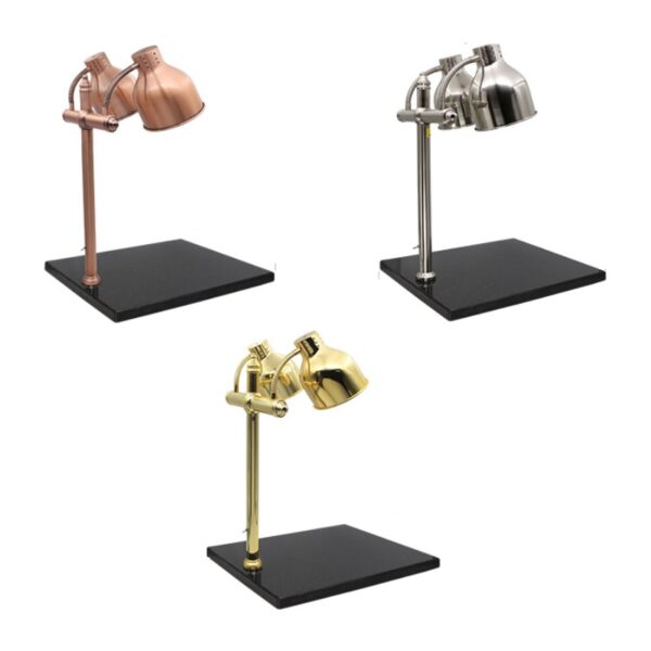 Marble base buffet heat lamp with stainless steel lampshade available in gold rose gold and silver for commercial buffet display