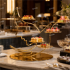 Gold mermaid dessert display stand made of stainless steel for hotel buffet wedding banquet and catering dessert presentation