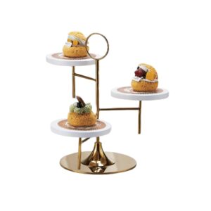 KJ068-wedding-afternoon-tea-display-stand Round 3-tier dessert display stand D320 by H340mm with gold frame and circular plates for pastry display