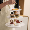 KJ0703-tier-ceramic-dessert-plate-stand. 3-tier ceramic dessert plate stand for cupcakes pastries macarons and café afternoon tea service