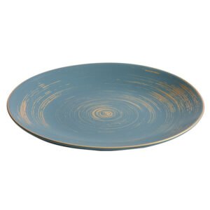KJ071-blue-matte-glaze-ceramic-dinner-plate Gold-decorated blue matte glaze ceramic plate with hand-painted swirl pattern for hotel restaurant fine dining