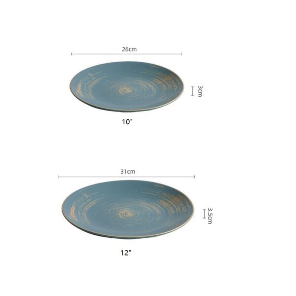KJ071-hand-painted-gold-ceramic-plate Gold-decorated blue matte glaze ceramic plate available in 10 inch and 12 inch sizes for hospitality tableware