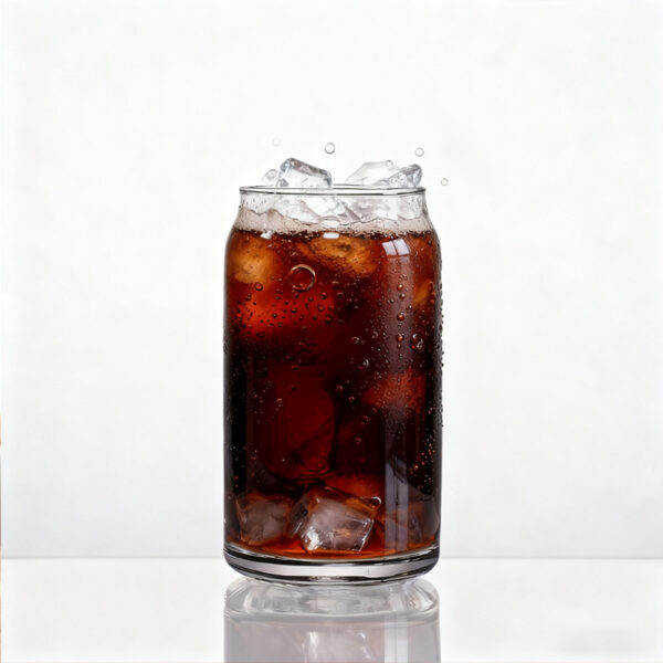 KJ075-creative-can-shaped-glass-tumbler Creative cola can shaped glass cup with iced beverage for café restaurant