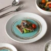 KJ081-dinner plate-bowl Hand painted turquoise glaze detail on ceramic plate