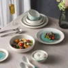 KJ081-dinnerset Restaurant table setting with turquoise glazed ceramic dinnerware