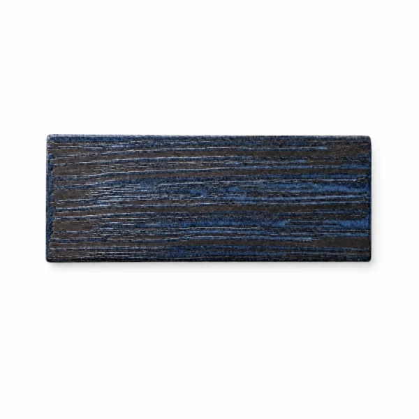 Textured rectangular ceramic serving plate with blue black glazed finish for restaurant tableware