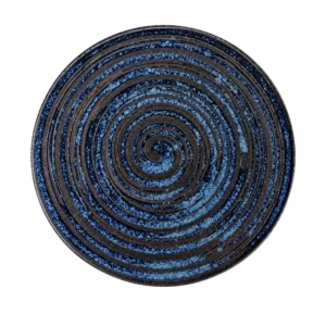 KJ087-Textured round ceramic dinner plate Textured round ceramic dinner plate with blue black glazed finish and spiral pattern