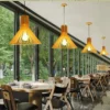 KJ090Wooden pendant light Natural wooden pendant lights installed in restaurant dining area