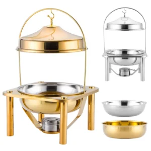 Luxury round chafing dish with 4.5L stainless steel food pan and hanging lid