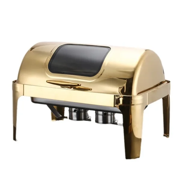 KJ092Visual roll top chafing dish Gold stainless steel roll top buffet warmer for hotel restaurant service
