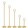 Gold stainless steel table number stand with round base and ring card holder