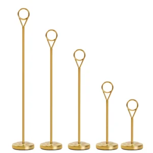 KJ093-Stainless steel table number stand Gold stainless steel table number stand with round base and ring card holder