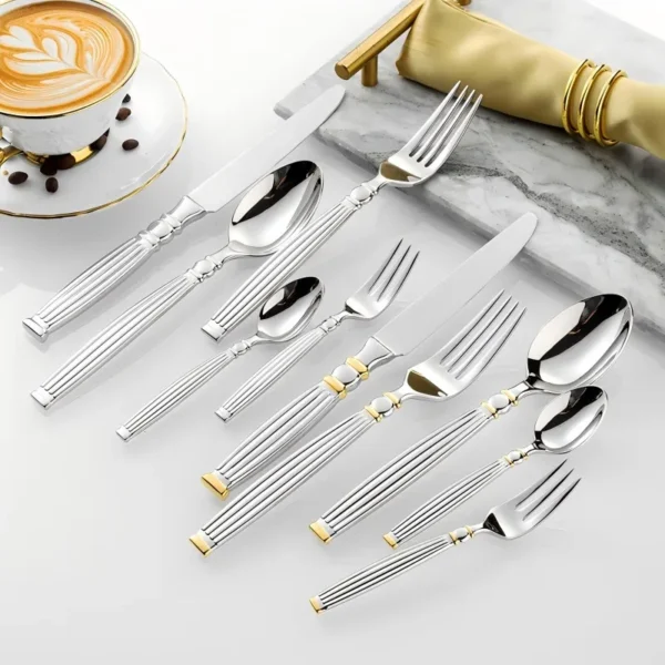 Roman column stainless steel cutlery set with mirror-polished fluted handles