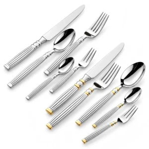 French-Style "Light Luxury" Stainless Steel Neo-Roman Column Cutlery Set (Knife, Fork, and Spoon)