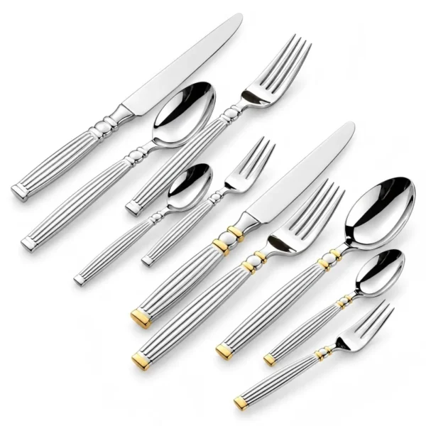 French-Style "Light Luxury" Stainless Steel Neo-Roman Column Cutlery Set (Knife, Fork, and Spoon)